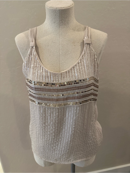 White House Black Market Tops - White House Black Market Cream Sequin-Embellished Scoop Neck Tank